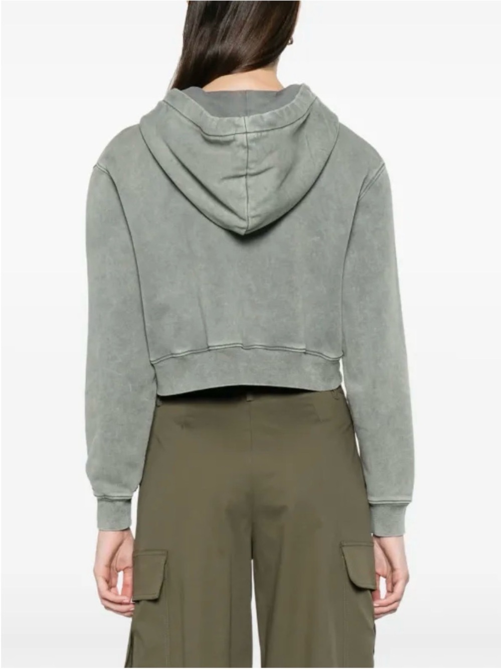 Moschino Organic Gray Cropped Slogan Hoodie View 2